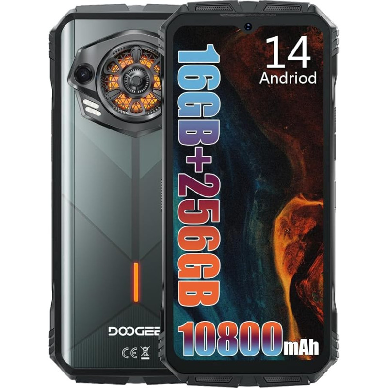 DOOGEE S Punk išmanusis telefonas be sutarties (2024), 10800 mAh akumuliatorius / 33 W mobiliojo ryšio telefonai be SIM blokavimo, 16 GB + 256 GB, tvirtas 4G, 50 MP fotoaparatas + 16 MP lauko telefonas, 