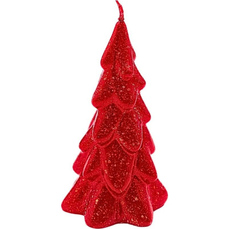 Dekohelden24 High-quality Christmas tree candle, Christmas candle, figurine candle as Christmas tree, Christmas tree candle in red with glitter, handmade, size: height x diameter approx. 15 x 8 cm.