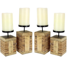 Kerzenhalter Säule aus Holz/Kork Adventskranz Kerzenständer Weihnachtsdeko Stumpenkerze Laterne Landhausstil Antik-Braun Shabby Hohe Terrassendeko Dekoration Natur Kerzen Beleuchtung Kerzenlaterne