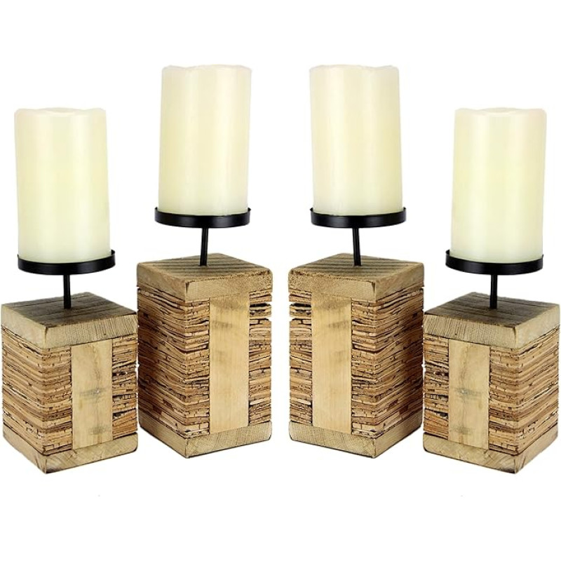 Kerzenhalter Säule aus Holz/Kork Adventskranz Kerzenständer Weihnachtsdeko Stumpenkerze Laterne Landhausstil Antik-Braun Shabby Hohe Terrassendeko Dekoration Natur Kerzen Beleuchtung Kerzenlaterne