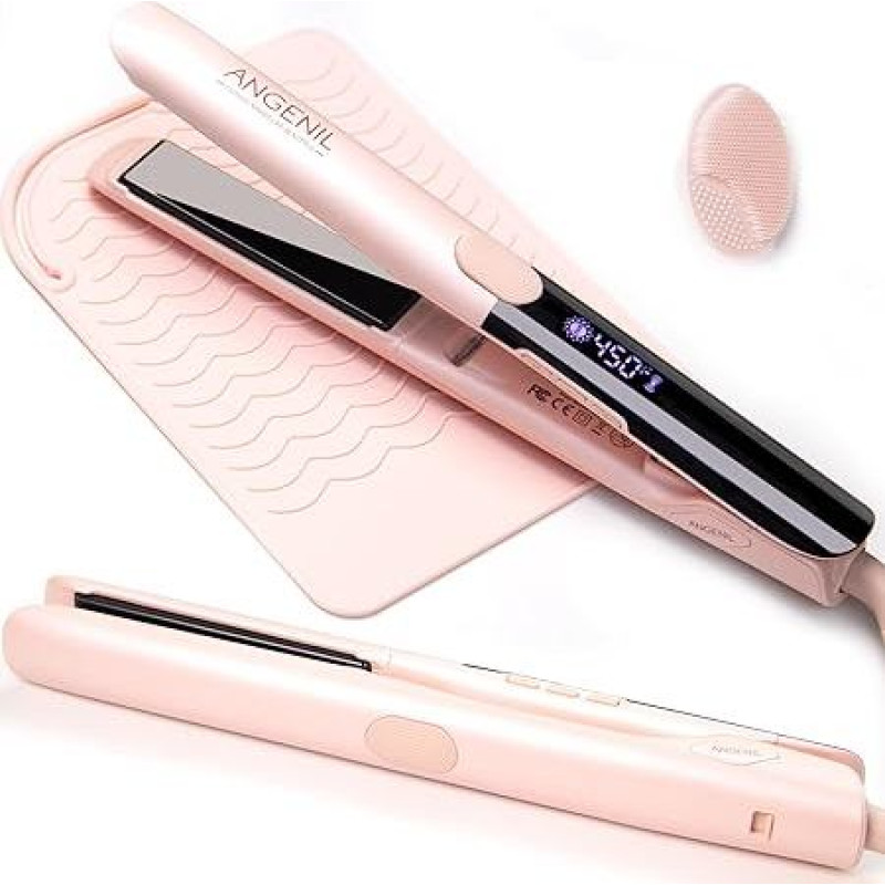ANGENIL Hair Straightener 2.5 cm, Ceramic Titanium Ion Straightening Curling and Straightening, Dual Tension Straightener and Curling Iron 2 in 1, 160-230 °C Hair Straightener, with Heat-resistant
