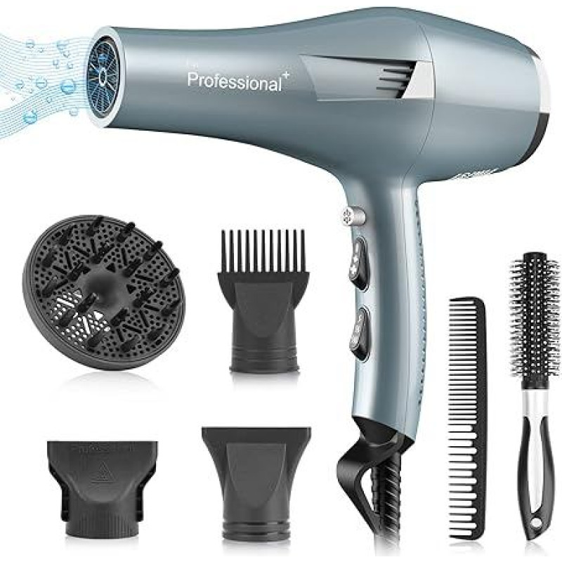 Rosami Hair Dryer 30 m/s, Professional Hair Dryer with 120 Million Negative Ions, 2 Speeds, 3 Temperatures, 4 Nozzle Types