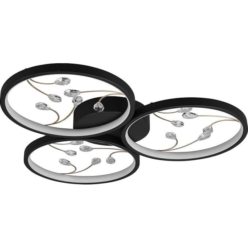 Trio Leuchten Groovy 642110332 LED Ceiling Light Metal Matte Black Crystal Glass with 30 Watt LED Switch Dimmer