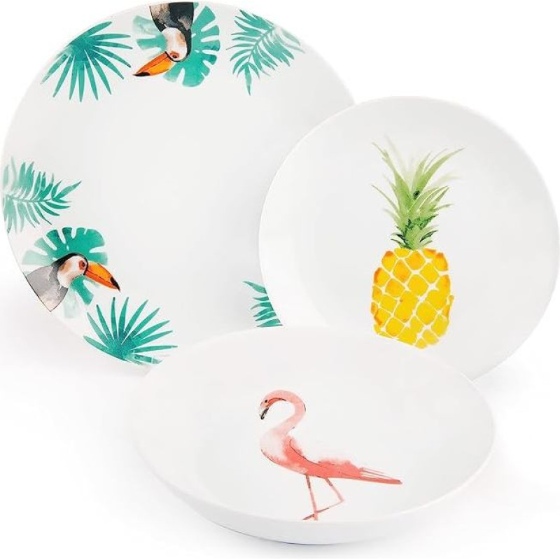 Excelsa, Tropical – Set of 18 Piece Tableware, Porcelain White Decorations