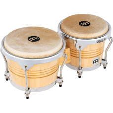 Meinl Percussion Bongos Wood Chrome - 2 Handtrommeln mit 6,75 und 8 Zoll - inkl. Stimmschlüssel - Siam Eiche, Natur hochglanz (WB200NT-CH)