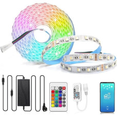 Arotelicht 24 V WiFi LED Strip RGBW 5 m LED Strip Dimmable RGB Warm White 300 LEDs 5050 Fairy Lights DIY Light Strip with Controller Remote Control and Power Supply for Indoor Decoration Kücke Living