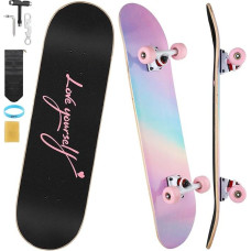 ILAHUI Riedlentė paaugliams, mergaitėms, vaikams, suaugusiems, pradedantiesiems 7 sluoksnių klevo medienos padėklas 80x20 cm krepšys Riedlentė Rainbow Powder