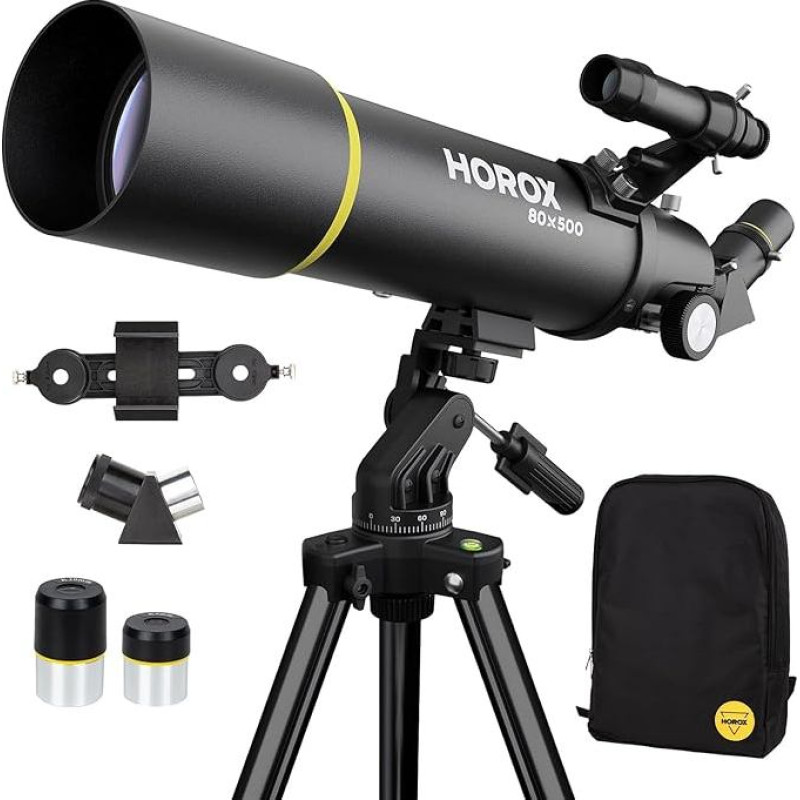 Telescopic 80 mm Opening 500 mm Refractor Telescope for Adults, Telescope for Children Beginners with Pro Tripod Phone Adapter, Portable Telescopic Backpack