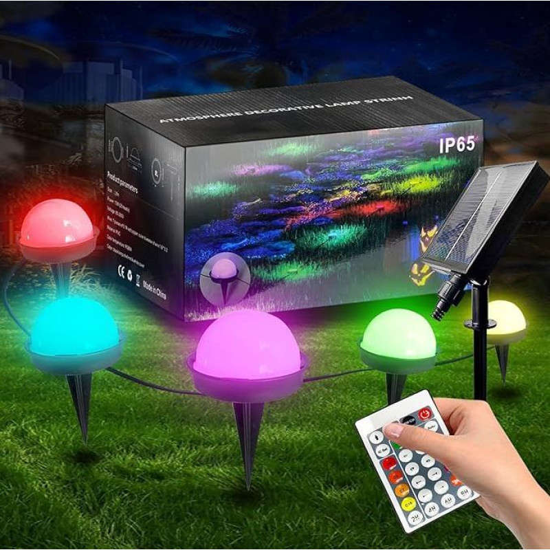 Saulės žibintai sodui, 25 vienetai RGB spalvų keitimo žibintų su nuotolinio valdymo pulteliu, 8 scenos režimai, 16 valandų darbo, saulės grindų žibintai lauke, atsparūs vandeniui IP65, skirti keliui, vejos kiemui, sodo dekoracijoms lauke
