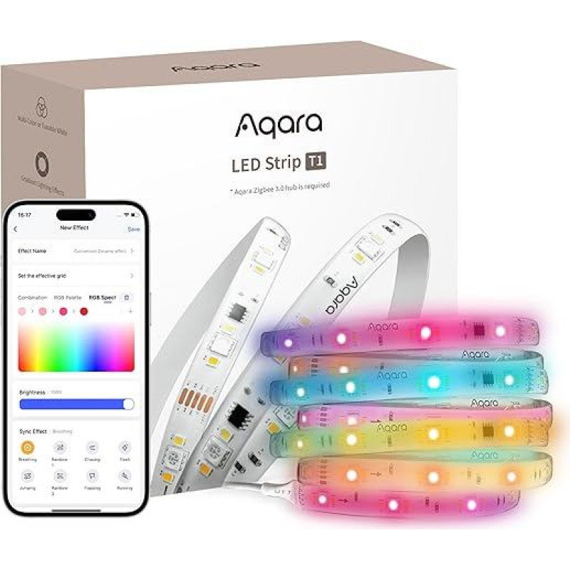 Aqara LED Strip T1 with Matte, Requires Zigbee 3.0 Hub, 2 m RGBIC LED with 16 Million Colours/Adjustable White/Gradient Effects, Supports Apple Home, Google Home and Alexa