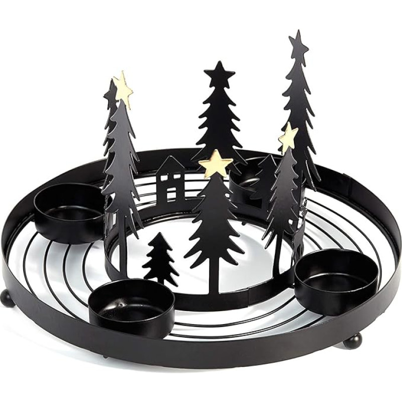 HEITMANN DECO Round Metal Tea Light Candle Holder - Advent Tea Light Holder - Candle Holder for 4 Tea Lights - Black