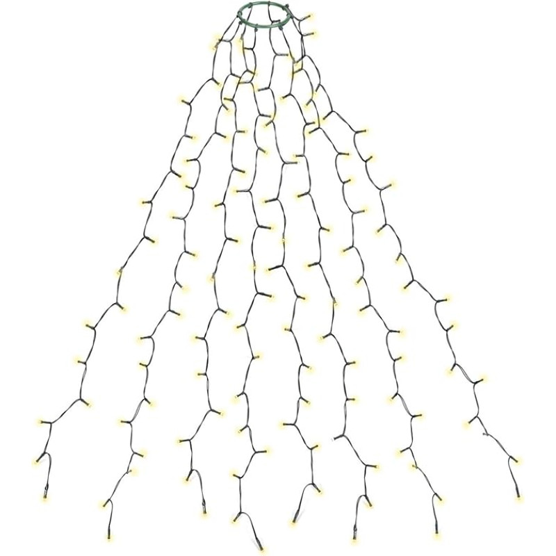 SALCAR 2 m ilgio Kalėdų eglutės pasakų lemputės su žiedu, 8 gijos, 280 šviesos diodų, skirtos 150, 180, 210 ir 240 cm ilgio eglutei uždengti, šiltai baltos spalvos