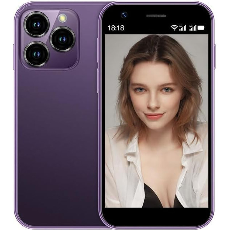 Hipipooo Mini išmanusis telefonas Neblokuotas 4G mobilusis telefonas 3.0 colių Dual SIM 2000mAh baterija Dviguba kamera Android 10.0 Quad Core WiFi Bluetooth Hotspot atsarginis telefonas (violetinė, 2GB + 16GB)