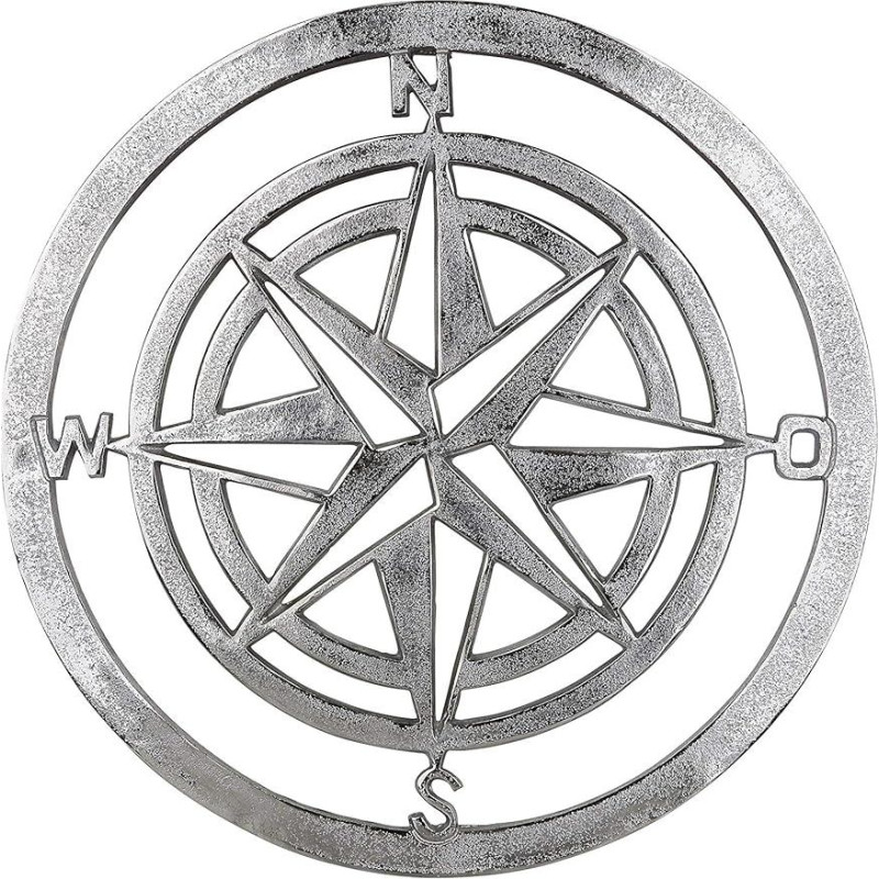 GILDE Sienų dekoracija Vėjo rožė Aliuminis Sidabras su grublėtu paviršiumi Skersmuo 50 cm