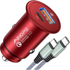 AINOPE Cigarečių žiebtuvėlio USB C automobilinis įkroviklis 48 W PD&QC 3.0 Greitas metalinis automobilinis įkroviklis USB C adapterio automobiliniai priedai [pridedamas USB C-C kabelis] Suderinamas su išmaniaisiais telefonais - raudonas