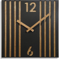 FLEXISTYLE Square Wall Clock without Ticking Noises Modern Lamele 30 cm Wood Oak Black Living Room without Ticking Noises