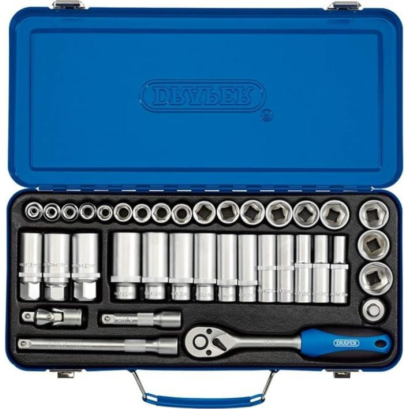 DRAPER dd37 m/MT 3/20,3 cm SQ. DR. metrisch Socket Set (37 Stück), blau