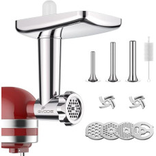 Stainless Steel Meat Grinder Attachment for Kitchenaid Accessories, High Quality Stainless Steel Meat Grinder for Kitchen Aid Accessory Set with 3 Sausage Stuffing Horns, 2 Grinding Blades, 5 Grinding