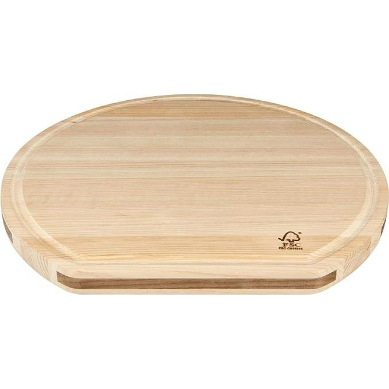 KAI Shun Hinoki D-Type Reversible Board - Can be Used on Both Sides, Back with Juice Groove - Japanese Cypress - Dimensions 36 x 33 x 2.5 cm Cutting Mat Wooden Board for Cutting Edge