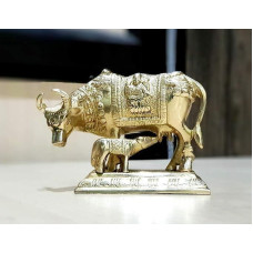 Stonkraft Beautiful Lucky Figurine - Nandi Kamdhenu Cow and Calf Brass Sculpture Statue