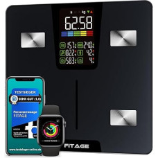 FITAGE Personal Scales Digital Test Winner 2024, Body Scales up to 225 kg, Body Fat Scales with 17 Body Measurements, Body Analysis with App, Scales with Body Fat and Muscle Mass with Large LED