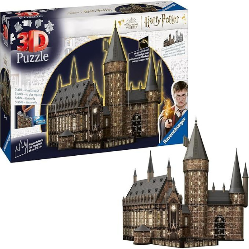 Ravensburger 3D Puzzle 11550 - Harry Potter Hogwarts Castle - The Great Hall - Night Edition - 540 Pieces - Illuminated Hogwarts Castle for Harry Potter Fans from 10 Years, Harry Potter Gifts