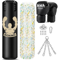 NZQXJXZ Hanging Punch Bag for Adults, 120 cm Heavy Punch Bag, Boxing Training Equipment with Unfilled Boxing Bag, Reflex Ball, Boxing Gloves, Boxing Bandages, Boxing Set for MMA Karate Kickboxing Muay