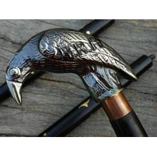 Solid Brass Antique Design Raven Head Walking Stick with Black Wood