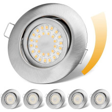 LED Recessed Spotlight, 230 V, Flat, Dimmable LED Spotlights, 6 W, IP44, Bathroom Recessed Lights, Ceiling Spotlights, Warm White, 3000 K, Swivelling Recessed Spotlights for Bathroom, Kitchen, Living