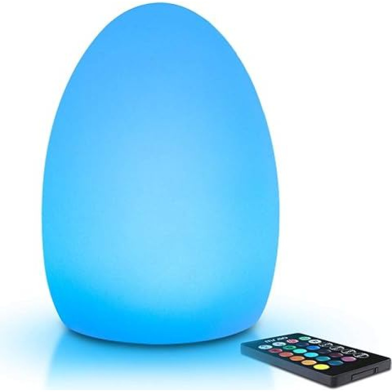 Mr.Go 9 Inch LED Egg Light Colour Changing Lamp Table Lamp with Remote Control, 16 RGB Colours, Dimmable Brightness, Rechargeable Night Light, Mood Light for Indoor Outdoor Decoration