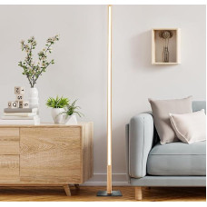 Modern LED Floor Lamp with Wooden Accents, Floor Lamp with Foot Switch, Light Colour: 3000 K and Brightness: 1400 lm, Height 120.4 cm, Made of Wood/Plastic/Metal in Black/Wood