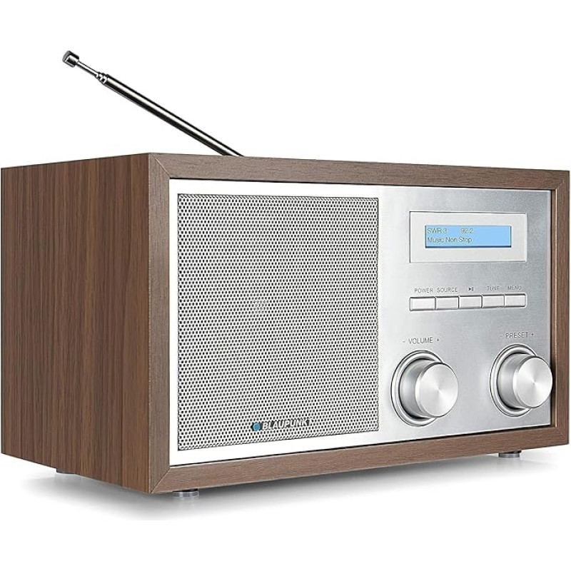 Blaupunkt Nostalgieradio RXD 180 DAB+ mit AUX IN und Bluetooth, UKW PLL Radio mit RDS, 5 Watt RMS, LC-Farbdisplay, Küchenradio mit einfacher Bedienung, mit Kopfhöreranschluss, Drehregler, Walnuss