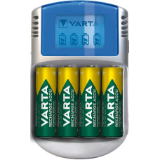 VARTA Battery Charger with 4 x AA 2600 mAh, Battery Charger for Rechargeable AA/AAA, LCD Charger, with USB Cable and 12 V Adapter