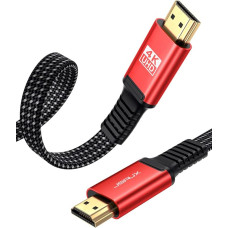 JSAUX 4K HDMI kabelis 7,5 m [4K @ 60Hz, HDMI 2.0, 18 Gbps] 4K plokščias HDMI 2.0 kabelis Didelės spartos 5 m HDMI nailono pintas kabelis Palaiko 4K 3D HDR UHD 2160p 1080p Ethernet ARC PS3/4 TV PC Raudona