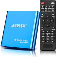 AGPTEK Mini 1080P Full HD skaitmeninis medijos grotuvas Medijos grotuvas su nuotolinio valdymo pulteliu MP3, WMA, OGG, AAC, FLAC, APE, AC3, DTS, ATRA