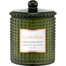 LA JOLIE MUSE Cypress & Cedarwood Scented Candle - kvapiosios žvakės namams, žaliosios žvakės, kalėdinė dovana, natūralios sojų žvakės, dega 75 valandas, dovana moterims, 285 g