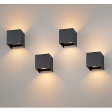 K-Bright Pack of 4 LED Wall Lights Indoor/Outdoor 12 W Wall Lamp Up and Down Adjustable Light Beam, 3000 K Warm White Outdoor Wall Light IP65 for Living Room Bedroom Balcony Anthracite