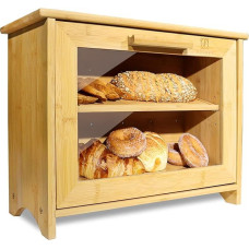 ODEDEN Bamboo Bread Bin Double Layer Bread Bin Kitchen Counter Bread Storage Bakeware Homemade Bread Buns Pastry