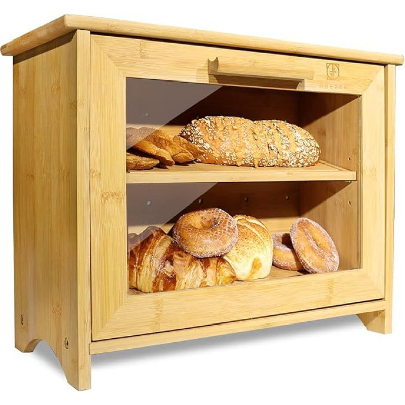 ODEDEN Bamboo Bread Bin Double Layer Bread Bin Kitchen Counter Bread Storage Bakeware Homemade Bread Buns Pastry