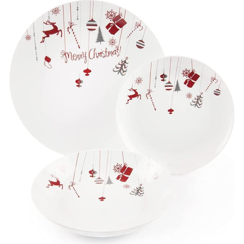 Excelsa Christmas Table Service, China, White/Red, 18 Pieces