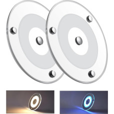 Obeaming 12 V LED Ceiling Light, Campervan, Dimmable Panel Light, 120 mm, 4.5 W, 400 lm, Two Colours (Warm White/Blue) with Touch Switch, Round Surface Mounted Light for Boat, Yacht, Interior