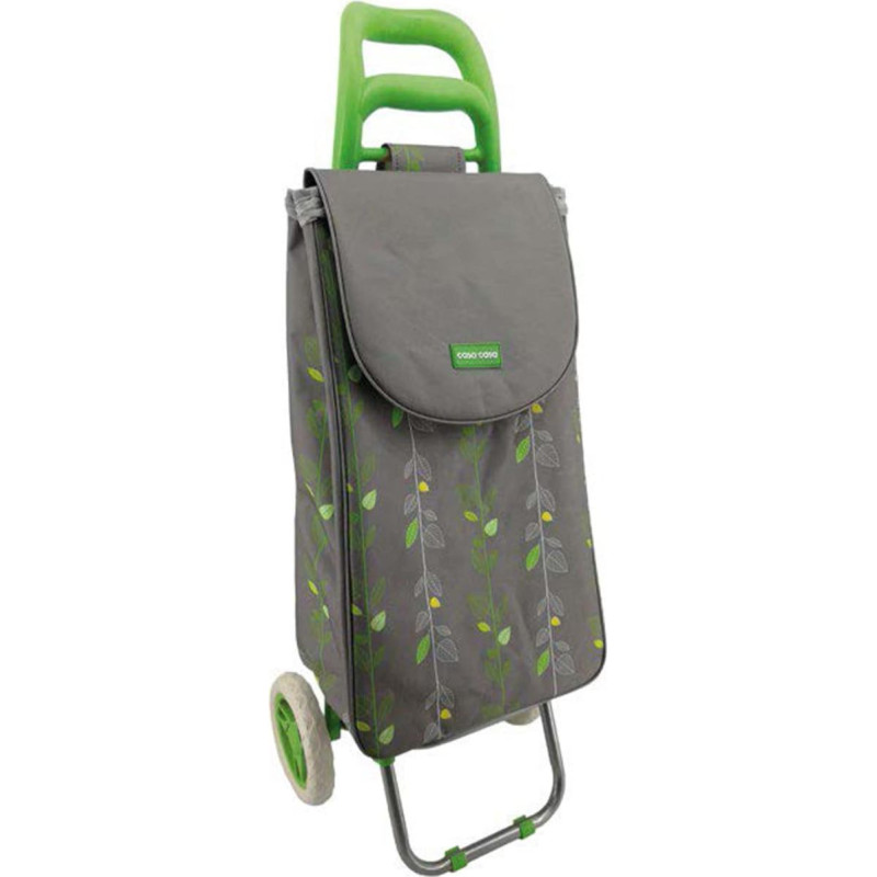 Casa&Casa Natural Leaves Shopping Trolley 45L Large Capacity Elegant Foldable Grocery Shopping Trolley 2 Wheels Thermal Liner Custom Designs