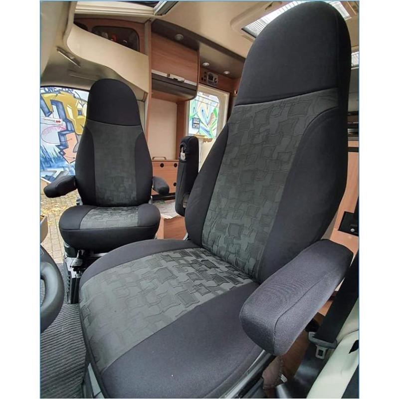 Custom Seat Covers Protective Covers Pilot Seats Driver and Passenger Set Compatible with Motorhome Fiat Ducato 821 Black