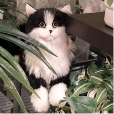 Chongker Plush Toy Handmade Realistic Plush Toy Companion Pet Gift Girls Boys Elderly Cat Lovers Soft Plush Cute (Black Cat)