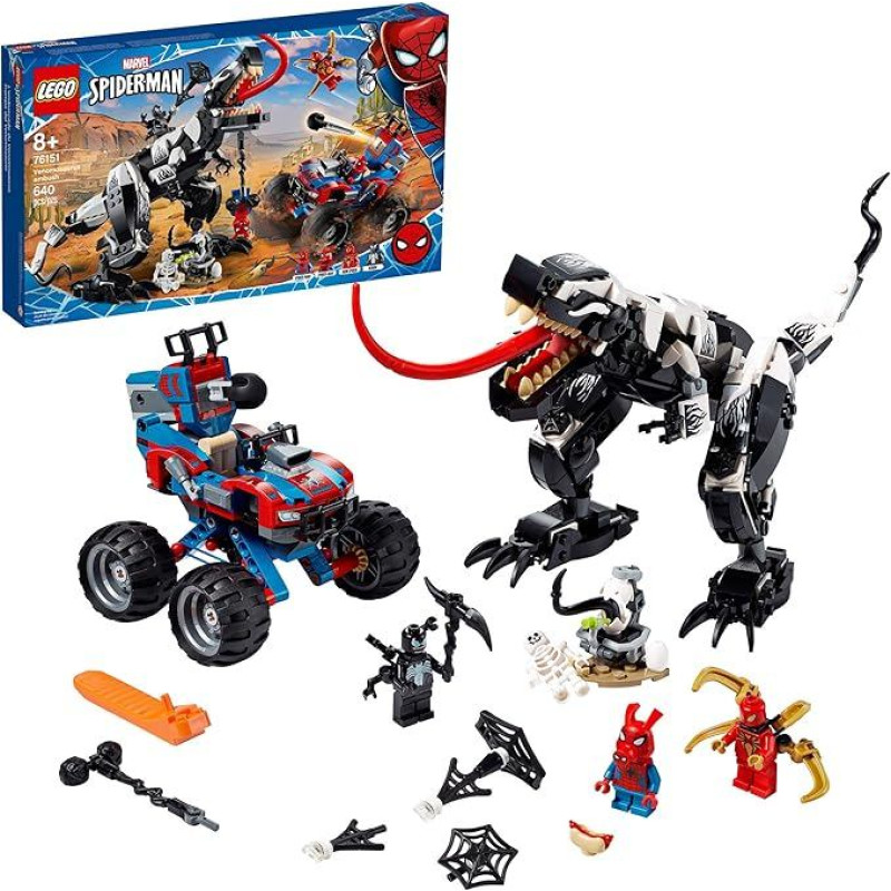 LEGO Marvel Spider-Man Venomosaurus Ambush 76151 konstravimo žaislas su superherojaus figūrėlėmis; populiari šventinė ir gimtadienio dovana vaikams, mėgstantiems Spider-Man konstravimo žaislus, nauja 2020 m. (640 detalių)