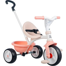 Smoby - Be Move Rose - vaikiškas triratukas su stūmimo strypu, sėdyne su saugos diržu, metaliniu rėmu, laisvuoju pedalu, skirtas vaikams nuo 15 mėn.
