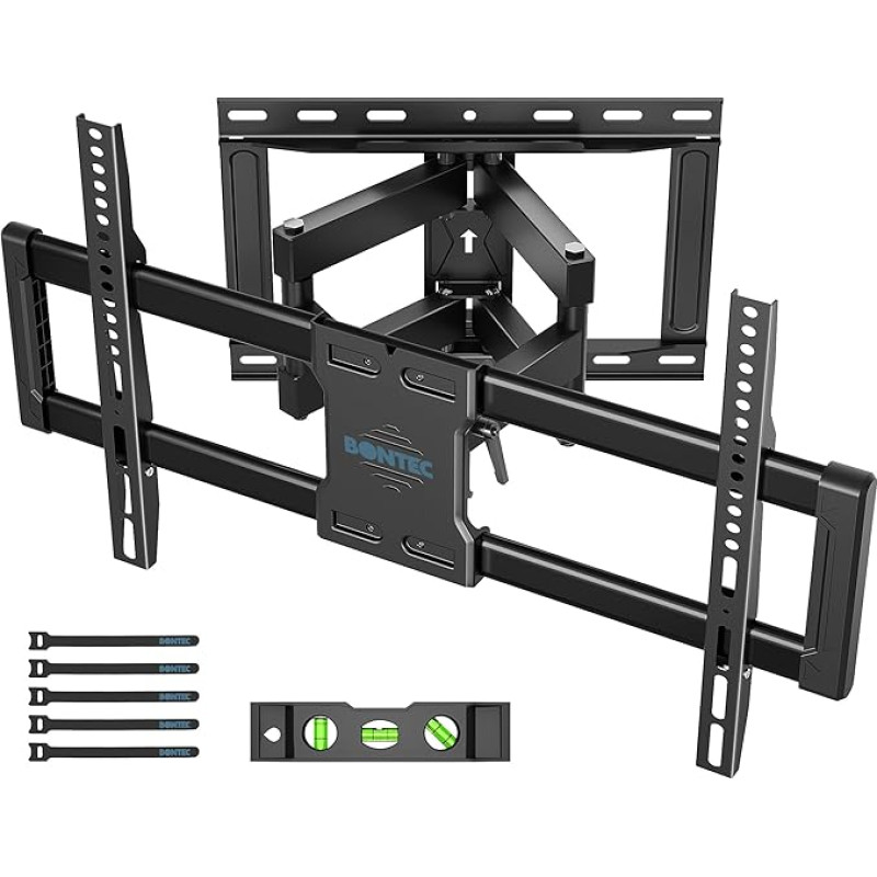 BONTEC televizoriaus sieninis laikiklis, pasukamas pakreipiamasis televizoriaus laikiklis, skirtas 37-86 colių plokščiems ir lenktiems televizoriams, sveriantiems iki 65 kg, pasukamas ir pakreipiamas sunkus televizoriaus laikiklis su ištraukiama dviguba s