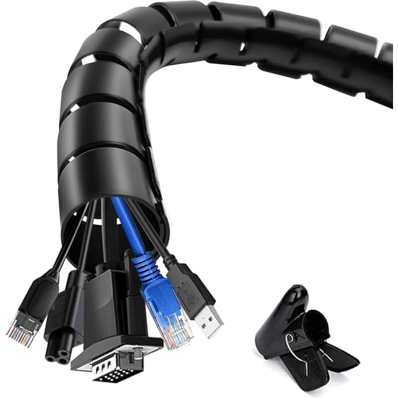 shinfly 2 x 3 m Cable Sleeves, Self-Closing, Diameter 22 and 28 mm, Flexible Cable Sleeve with 1 Cable Guide Clip, Cable Protection, Cable Management for TV, Computer, Black