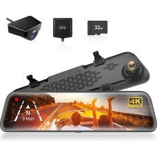 WOLFBOX 12 Inch G840S 4K Mirror Dash Cam with Rear View Camera, Car Camera with IPS Touch Screen, Dual Dash Cam Mirror, Loop Recording and G-Sensor, Night Vision, Parking Monitoring, GPS, Free 32 GB