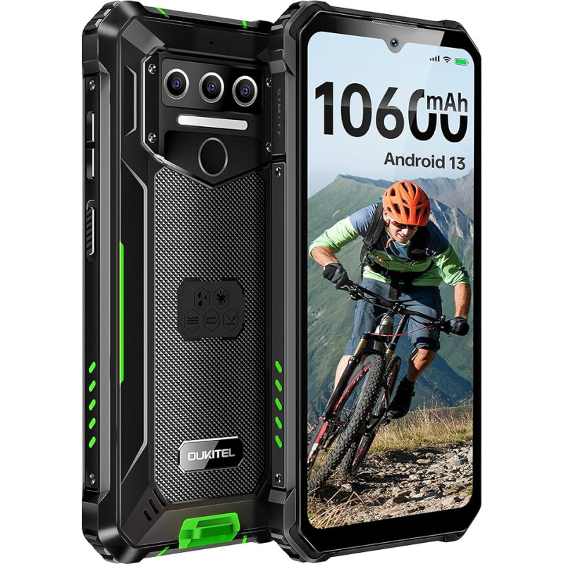 OUKITEL WP23 Android 13 Lauko mobilusis telefonas 10 600 mAh Tvirtas išmanusis telefonas be sutarties 6,517 colių HD+ 7 GB + 64 GB 1 TB išplečiamas Statybvietės mobilusis telefonas 13 MP + 5 MP kamera 4G Dual SIM,